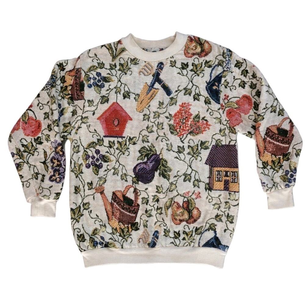Sugar Street Weavers Cottagecore Garden Birds Tapestry Sweater Sweatshirt Top